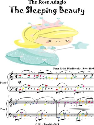 cover image of Rose Adagio Sleeping Beauty Easy Intermediate Piano Sheet Music with Colored Notes
